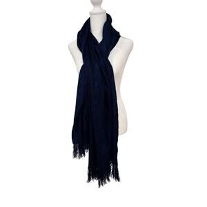 Women’s Scarf With Fringe 76” X 26” Blue Patterned